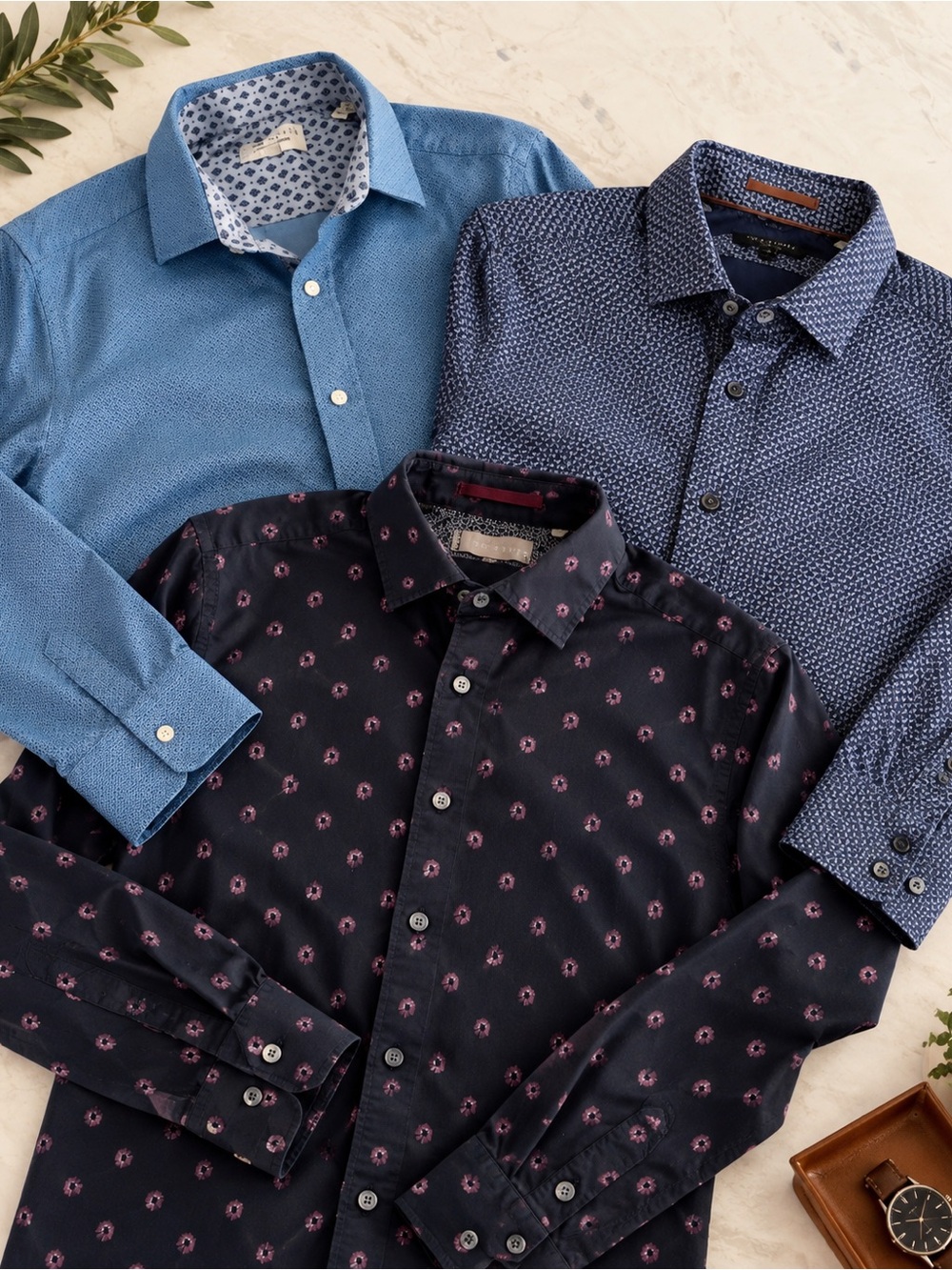 3 Ted Baker Men’s Shirt Bundle | Blue Patterned Dress Shirts